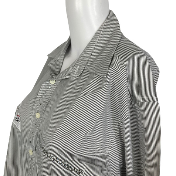 Mili Designs Shirt Womens M Black White Striped Cotton Kitty Cat‎ Vintage Button - Picture 2 of 15